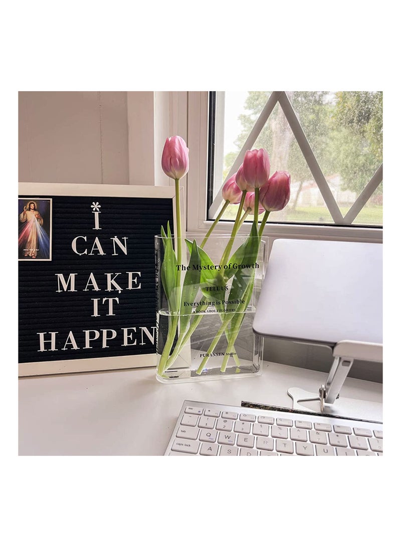 SYOSI مزهرية أكريليك شفافة من SYOSI، ديكور غرفة جمالي، مزهرية مزخرفة بنكهة فنية وثقافية، لإضفاء لمسة فريدة على منزل وغرفة نوم ومكتب، كتاب عن الزهور - Image 2