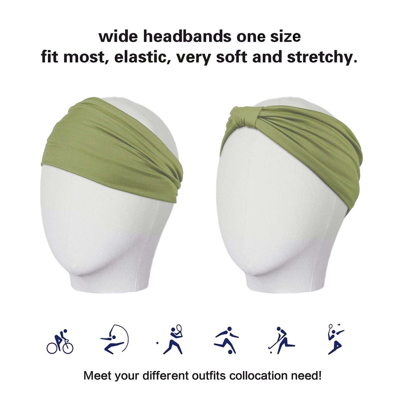 Gili حزمة 2 من رباطات الرأس العريضة للنساء بتصميم بوهيمي أفريقي معقودة وغير قابلة للانزلاق، أشرطة شعر عصرية لليوغا والجري والرياضة، أغطية رأس مرنة من قماش القطن الناعم، توربان، باندانا للفتيات (أخضر، وردي) - Image 5