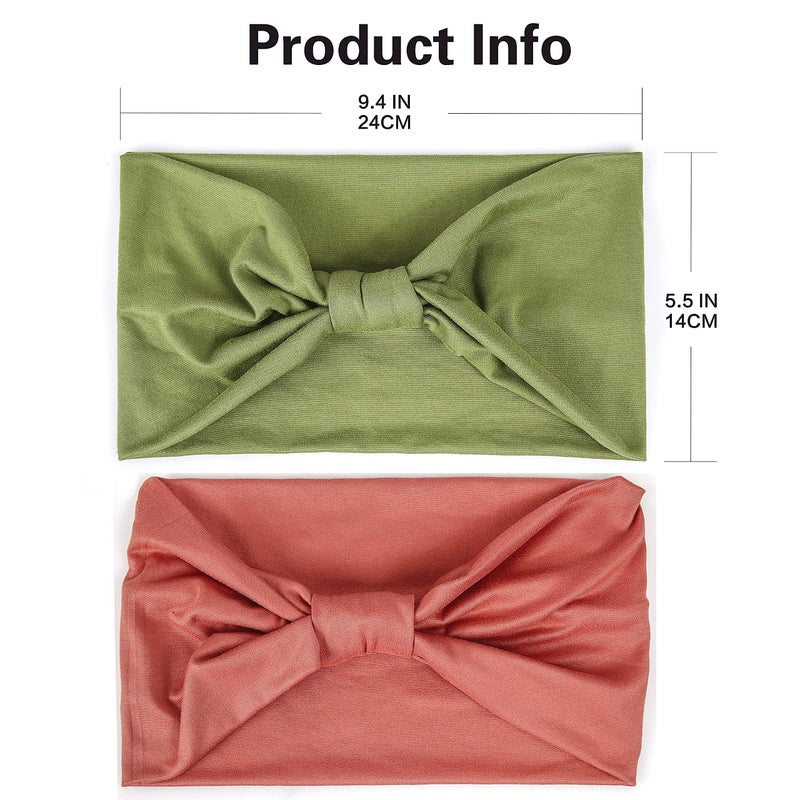 Gili حزمة 2 من رباطات الرأس العريضة للنساء بتصميم بوهيمي أفريقي معقودة وغير قابلة للانزلاق، أشرطة شعر عصرية لليوغا والجري والرياضة، أغطية رأس مرنة من قماش القطن الناعم، توربان، باندانا للفتيات (أخضر، وردي) - Image 4