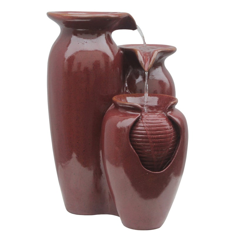 Teamson Home Teamson Home Jar 3 Tiered Floor Waterfall Fountain with Pump for Outdoor Patio Garden Backyard Decking 20 Inch Height Brown 