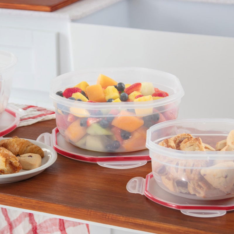 Sterilite Ultra-Seal 4.7 Qt Bowl  Large Airtight Food Storage Container  Latching Lid  Microwave and Dishwasher Safe  Clear With Red Gasket  8-Pack - Image 2