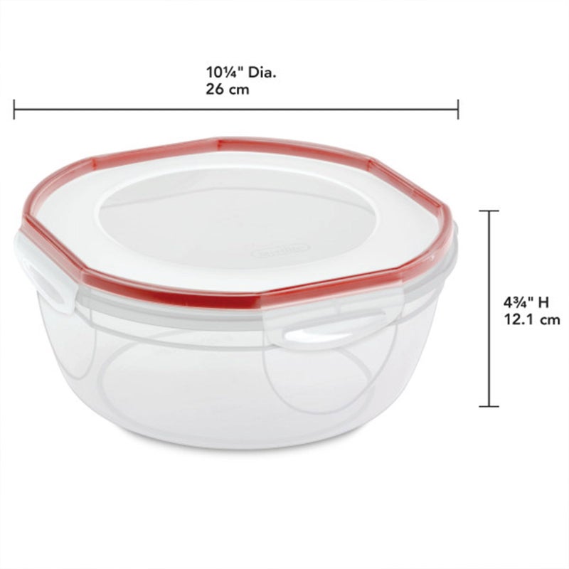 Sterilite Ultra-Seal 4.7 Qt Bowl  Large Airtight Food Storage Container  Latching Lid  Microwave and Dishwasher Safe  Clear With Red Gasket  8-Pack - Image 1