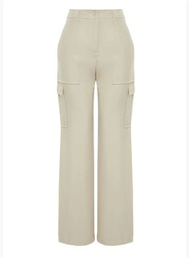 trendyol Mink Cargo Wide Leg Contrast Stitch Detail Woven Trousers TWOSS21PL0288