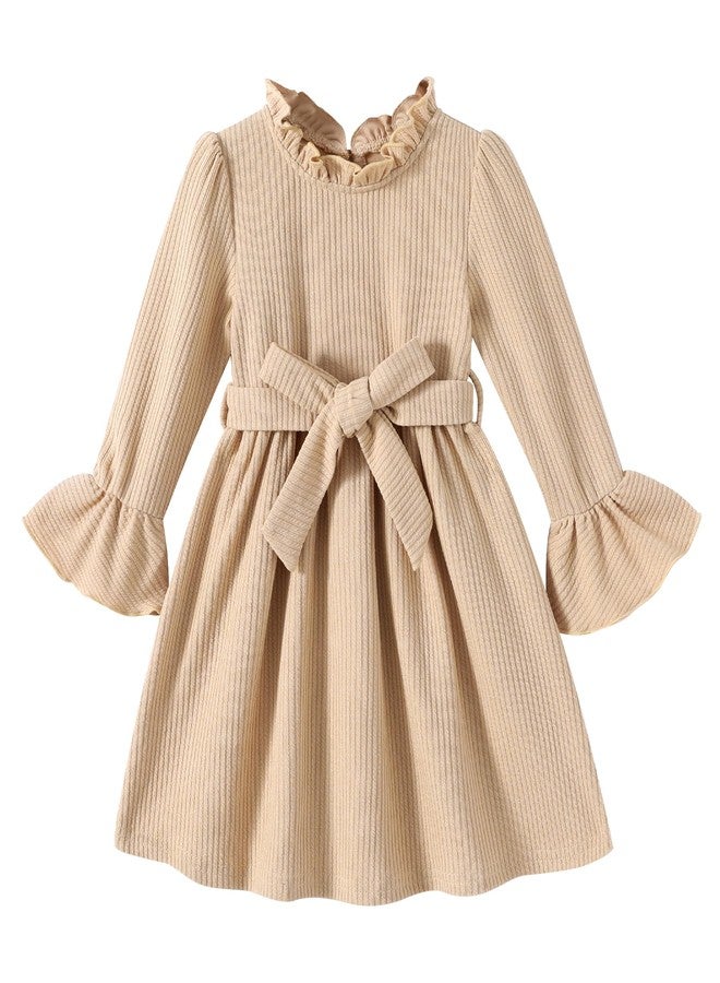 JEELLIGULAR Toddler Girl Dress Long Sleeve Knit Sweater Dress for Kids Little Girl Dresses Fall Winter Clothes Outfits(Cream Beige,2-3T) - Image 1