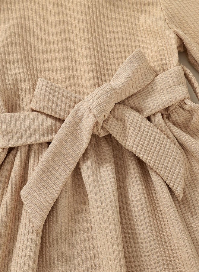 JEELLIGULAR Toddler Girl Dress Long Sleeve Knit Sweater Dress for Kids Little Girl Dresses Fall Winter Clothes Outfits(Cream Beige,2-3T) - Image 2