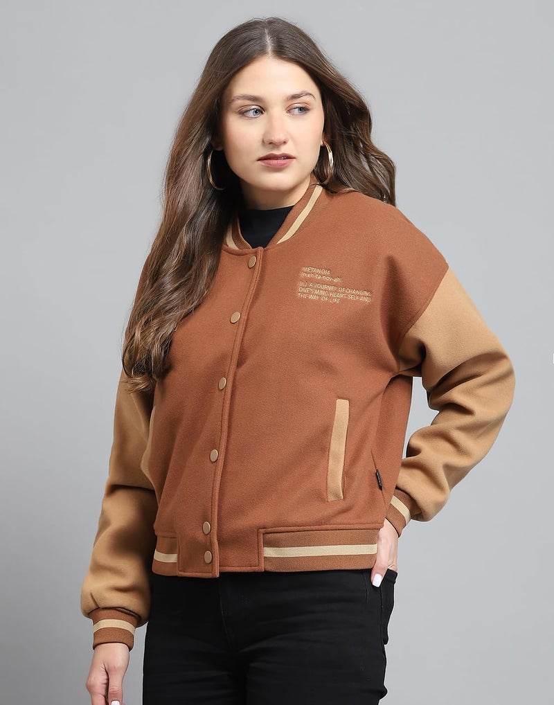 ROCKIT ROCK.IT Womens Printed Brown Band Neck Full Sleeve Jacket_2240102631 - Image 3