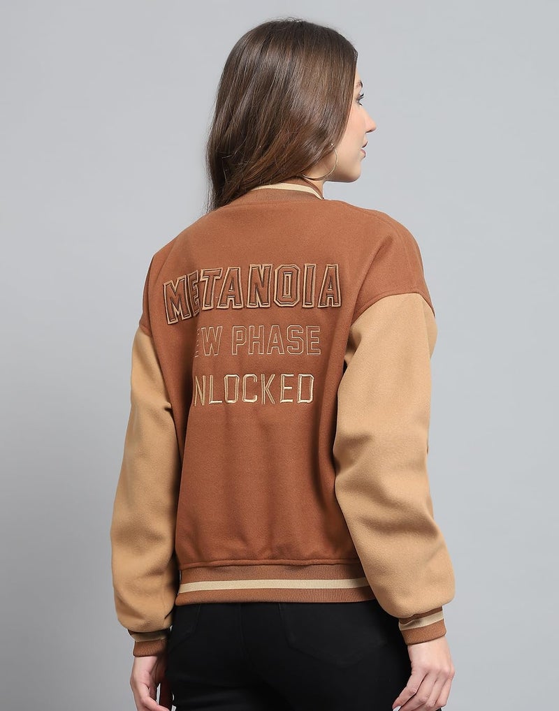ROCKIT ROCK.IT Womens Printed Brown Band Neck Full Sleeve Jacket_2240102631 - Image 5
