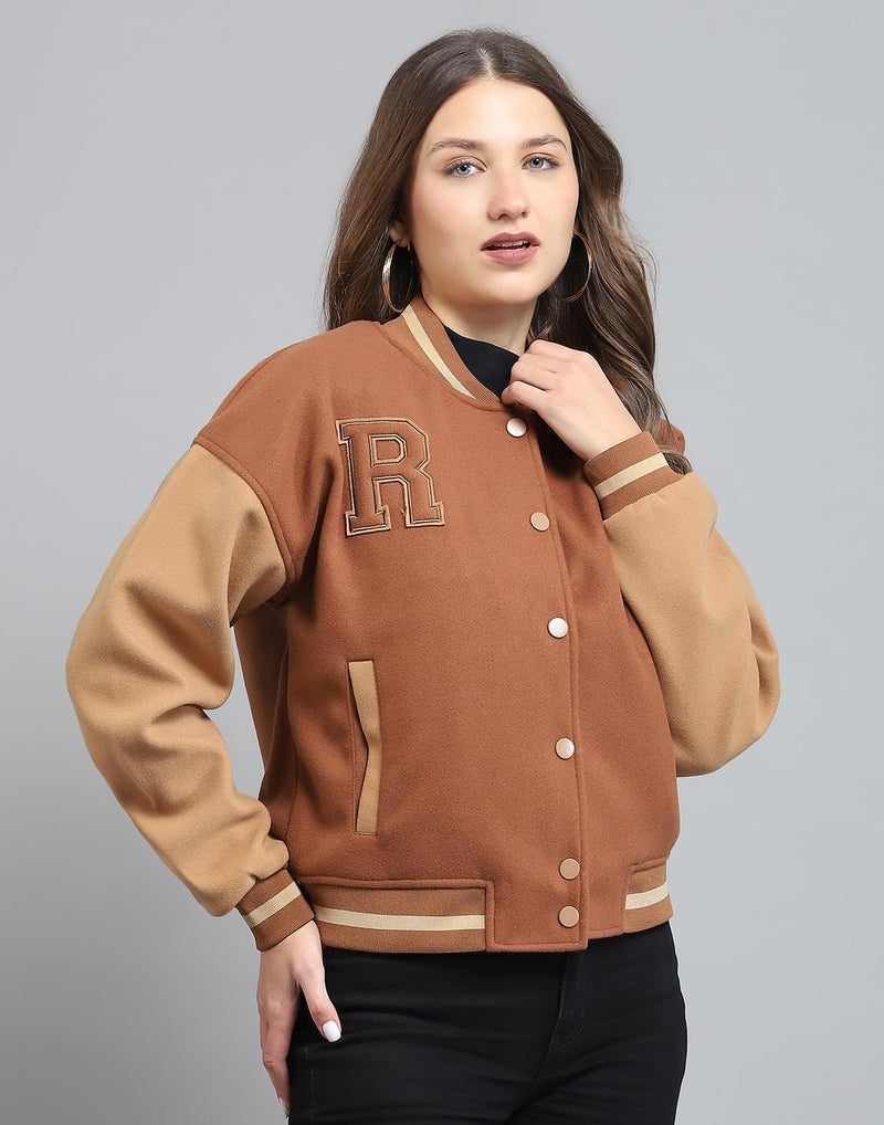 ROCKIT ROCK.IT Womens Printed Brown Band Neck Full Sleeve Jacket_2240102631 - Image 4