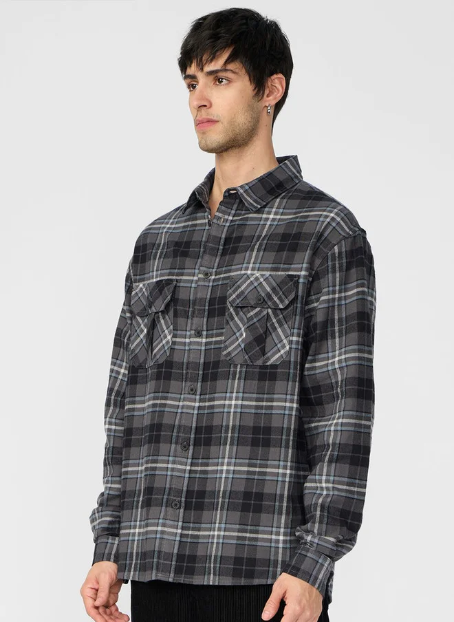 The Souled Store  The Souled Store Men Regular Fit Plaid Grey Shirt  | Best Price UAE