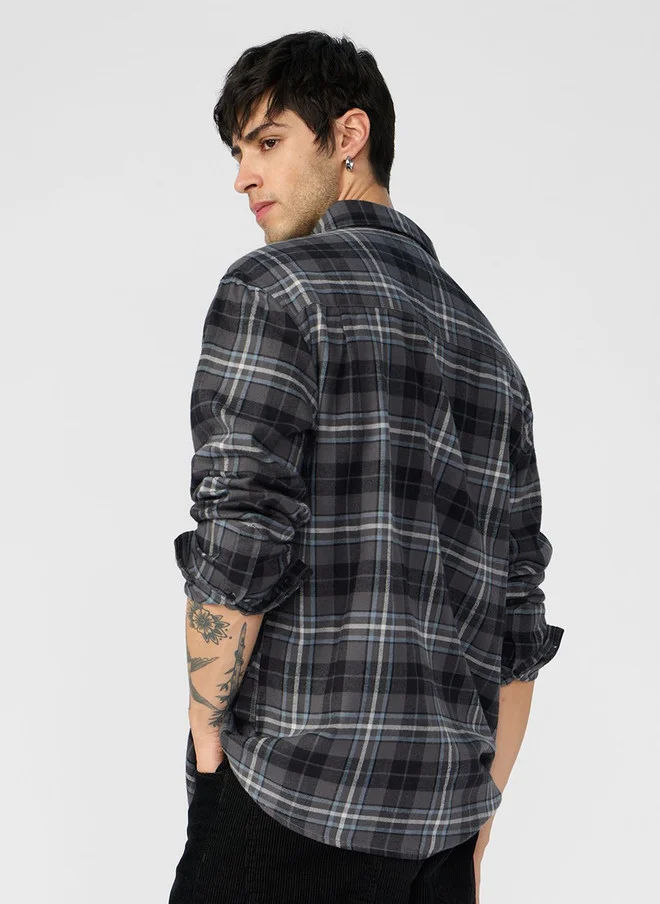 The Souled Store  The Souled Store Men Regular Fit Plaid Grey Shirt  | Best Price UAE