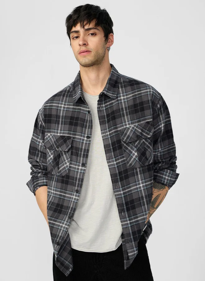The Souled Store The Souled Store Men Regular Fit Plaid Grey Shirt