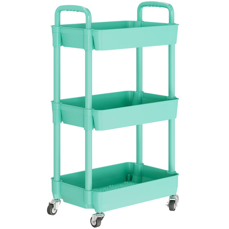 Laiensia 3-Tier Rolling Cart with Wheels,Multifunction Utility Storage Carts, Kitchen Storage Organizer,Mobile Shelving Unit for Bathroom,Laundry,with Classified Stickers,Green - Image 2
