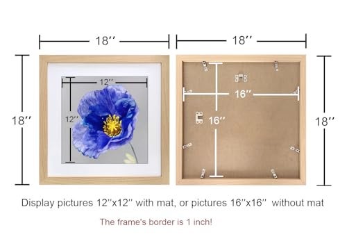 VNVNK 16x16 Frame Natural Wood Color, Perfect for 16x16 Inch Picture without Mat or 12x12 Inch Picture with Mat, Home Wall Decor Picture Frame-1 PCS - Image 5