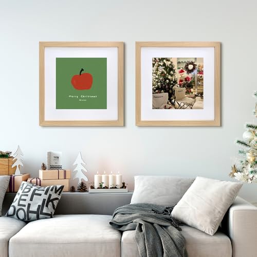 VNVNK 16x16 Frame Natural Wood Color, Perfect for 16x16 Inch Picture without Mat or 12x12 Inch Picture with Mat, Home Wall Decor Picture Frame-1 PCS - Image 3