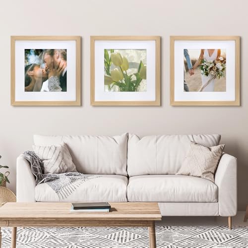 VNVNK 16x16 Frame Natural Wood Color, Perfect for 16x16 Inch Picture without Mat or 12x12 Inch Picture with Mat, Home Wall Decor Picture Frame-1 PCS - Image 4