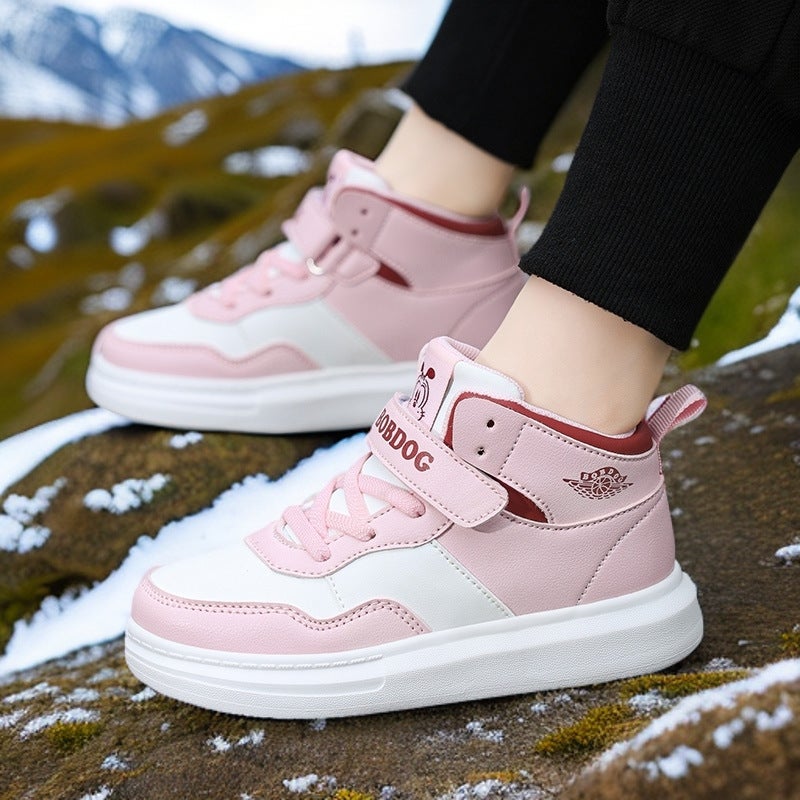 Babu Bean Children'S Shoes Girls' High-Top Board Shoes Fleece-Lined Warm Children'S Boys Sports Shoes All-Match Casual Shoes - Image 2