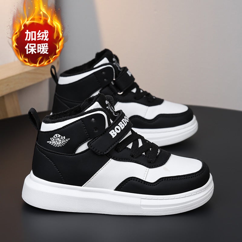 Babu Bean Children'S Shoes Girls' High-Top Board Shoes Fleece-Lined Warm Children'S Boys Sports Shoes All-Match Casual Shoes - Image 3