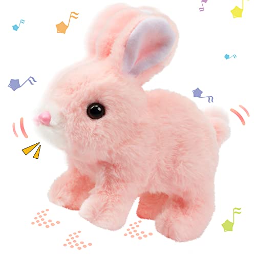 Hopearl Hopping Rabbit Interactive Electronic Pet Plush Bunny Toy with Sounds and Movements Animated Walking Wiggle Ears Twitch Nose Gift for Toddlers Birthday Pink 7 - Image 1