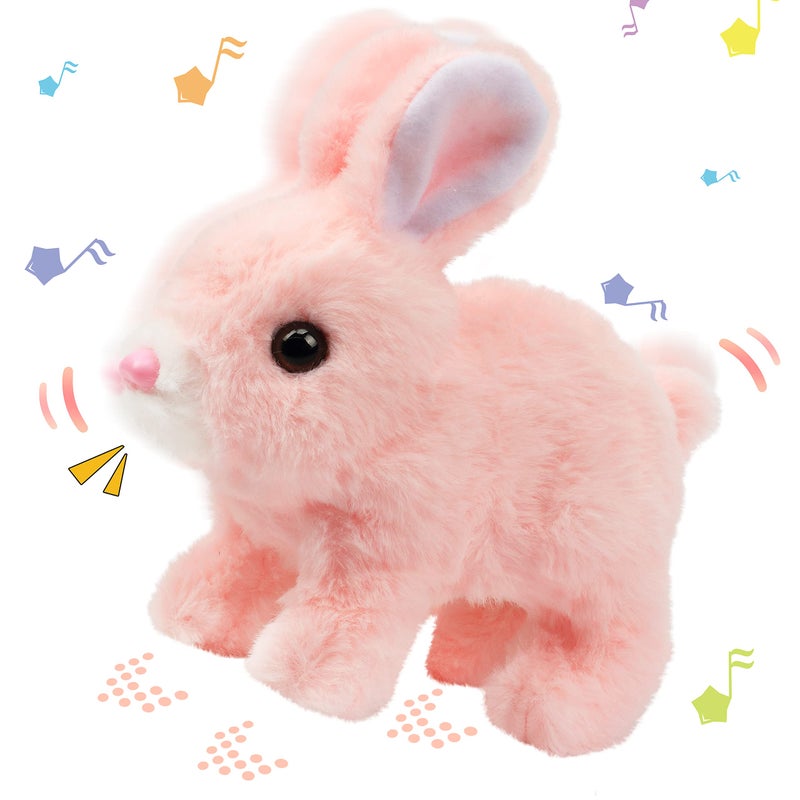 Hopearl Hopping Rabbit Interactive Electronic Pet Plush Bunny Toy with Sounds and Movements Animated Walking Wiggle Ears Twitch Nose Gift for Toddlers Birthday Pink 7 - Image 2