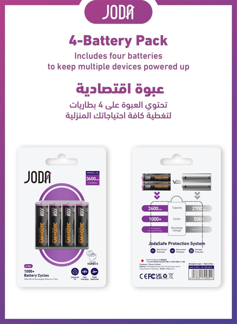 JODA Harbo AA Batteries 3600mAh High Capacity Long Lasting Power - 4 Pack - Image 1