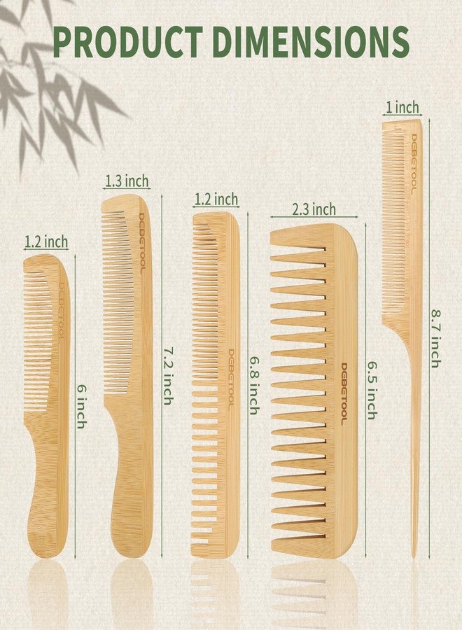 DEBETOOL 5 Pieces Bamboo Comb Set - Natural Wooden Combs for Women Hair Growth, Anti-Static Wood Comb for Curly/Thick Hair Daily Use - Image 2