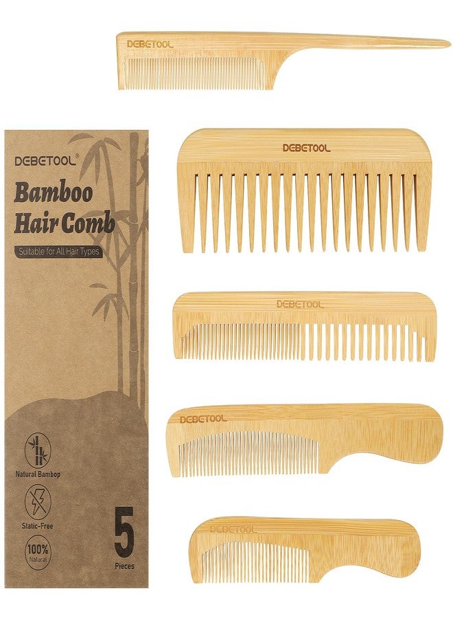 DEBETOOL 5 Pieces Bamboo Comb Set - Natural Wooden Combs for Women Hair Growth, Anti-Static Wood Comb for Curly/Thick Hair Daily Use - Image 1