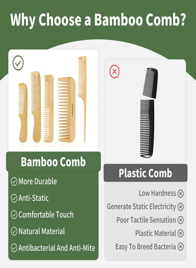 DEBETOOL 5 Pieces Bamboo Comb Set - Natural Wooden Combs for Women Hair Growth, Anti-Static Wood Comb for Curly/Thick Hair Daily Use - Image 4
