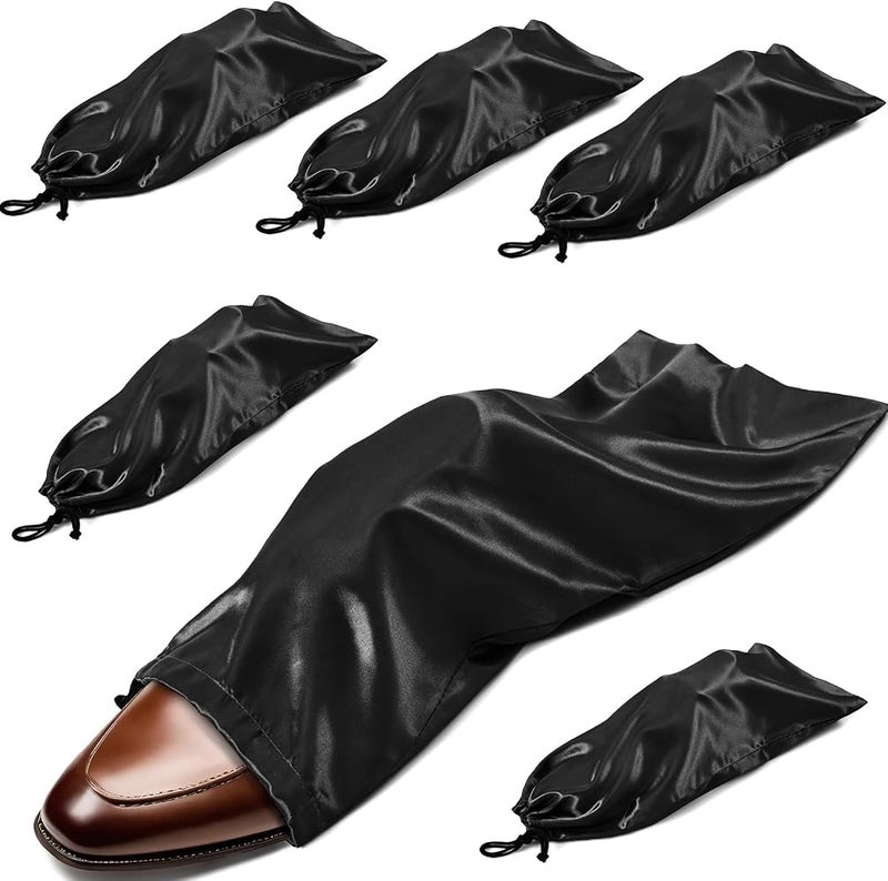 KASTWAVE 6 Pack Shoe Bags for Travel, Satin Drawstring Shoe Storage Bags, Dust-proof, Moisture-proof, Protect Shoes, 17.7 x 7.9 In, Organize Accessories, Black - Image 1