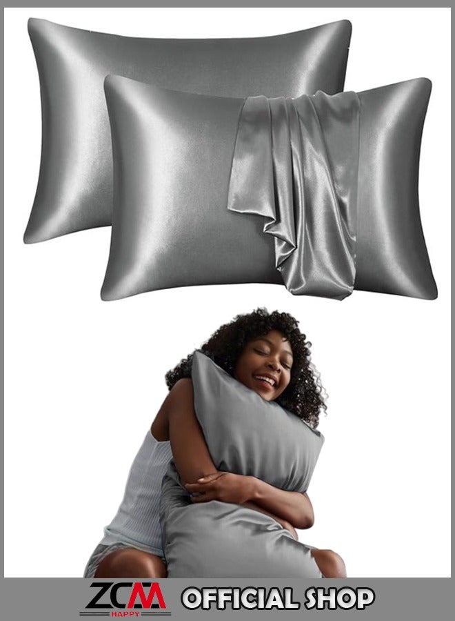 ZCM-HAPPY Pack of 2 Skin-Friendly Silk Satin Pillowcases with Envelope Design, Smooth Pillowcase Hair-Friendly Pillowcase Luxurious Satin Pillow Covers For Better Sleep Anti-wrinkle Pillowcases for Sensitive Skin - Image 1
