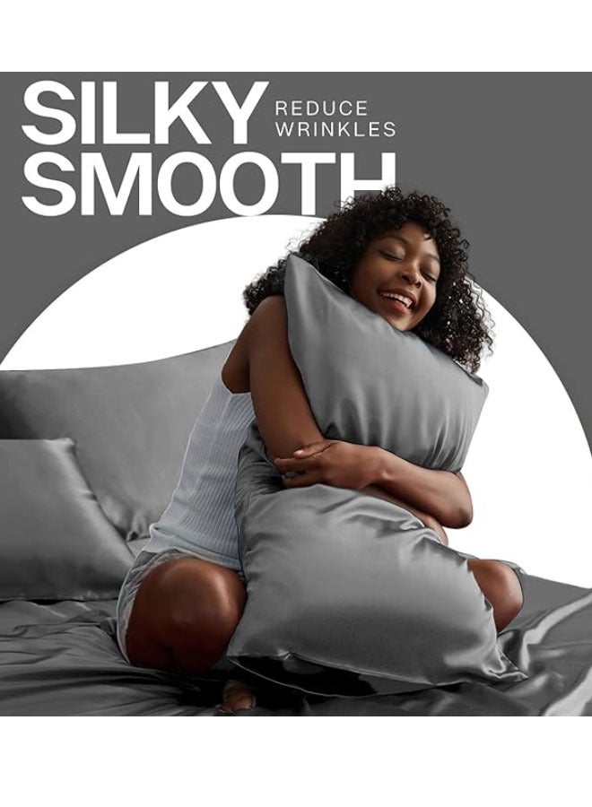 ZCM-HAPPY Pack of 2 Skin-Friendly Silk Satin Pillowcases with Envelope Design, Smooth Pillowcase Hair-Friendly Pillowcase Luxurious Satin Pillow Covers For Better Sleep Anti-wrinkle Pillowcases for Sensitive Skin - Image 4