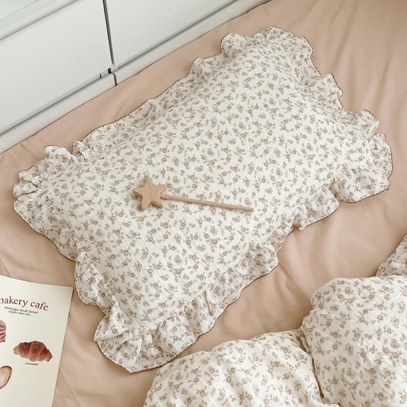 BuLuTu Cotton Muslin Kids Toddler Pillowcase with Cute Camellia Flowers Super Soft Travel Pillow Nursery Pillowcase for Boys,Girls,Bedding Decor Machine Washable, Durable Pillowcase,1 Piece,14"x20" - Image 1