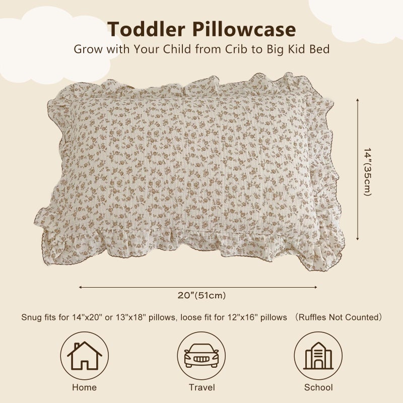 BuLuTu Cotton Muslin Kids Toddler Pillowcase with Cute Camellia Flowers Super Soft Travel Pillow Nursery Pillowcase for Boys,Girls,Bedding Decor Machine Washable, Durable Pillowcase,1 Piece,14"x20" - Image 2