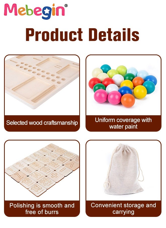 MEBEGIN - Wooden Math Counting Manipulative Toy Set, Bead Matching Game For Toddlers, Creative Peg Board Beads Game, Addition and Subtraction Puzzle Game, Non-toxic Montessori Math Toy, Fun Number Maze, Perfect Gift for Perschoolers - Image 1