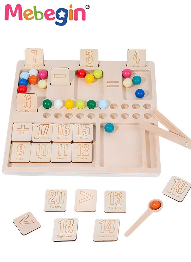 MEBEGIN - Wooden Math Counting Manipulative Toy Set, Bead Matching Game For Toddlers, Creative Peg Board Beads Game, Addition and Subtraction Puzzle Game, Non-toxic Montessori Math Toy, Fun Number Maze, Perfect Gift for Perschoolers - Image 1