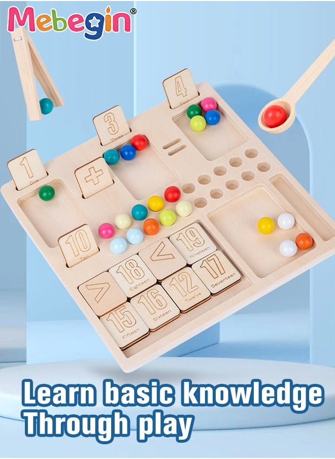 MEBEGIN - Wooden Math Counting Manipulative Toy Set, Bead Matching Game For Toddlers, Creative Peg Board Beads Game, Addition and Subtraction Puzzle Game, Non-toxic Montessori Math Toy, Fun Number Maze, Perfect Gift for Perschoolers - Image 1
