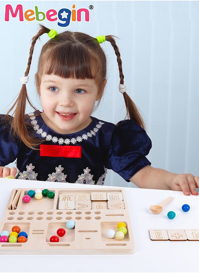 MEBEGIN - Wooden Math Counting Manipulative Toy Set, Bead Matching Game For Toddlers, Creative Peg Board Beads Game, Addition and Subtraction Puzzle Game, Non-toxic Montessori Math Toy, Fun Number Maze, Perfect Gift for Perschoolers - Image 1