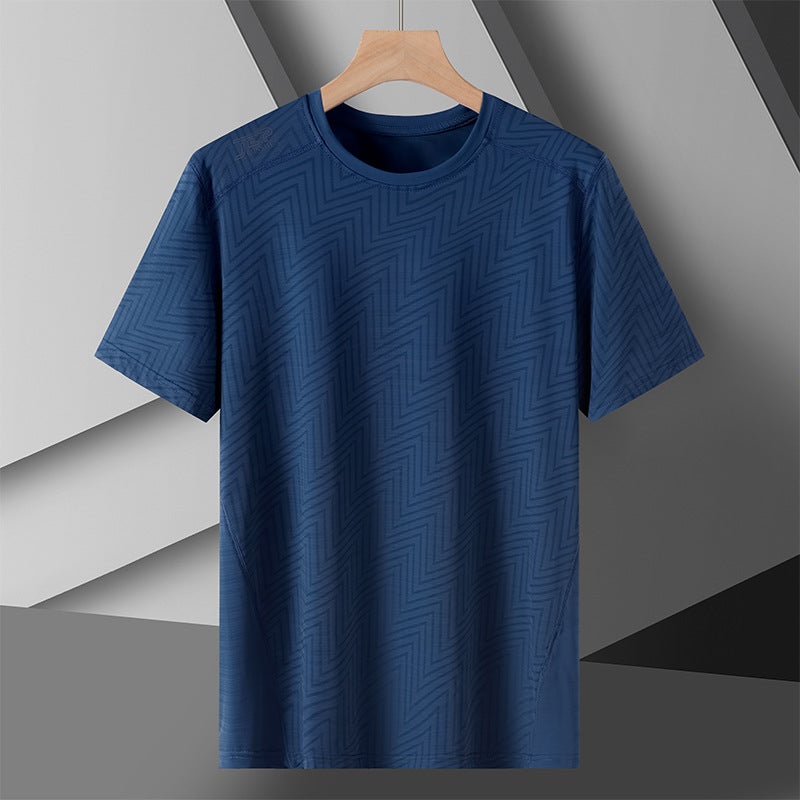 [] Couple'S Ice Silk T-Shirt Jacquard Printing Personality Couple'S Short Sleeve T-Shirt Striped Live - Image 1