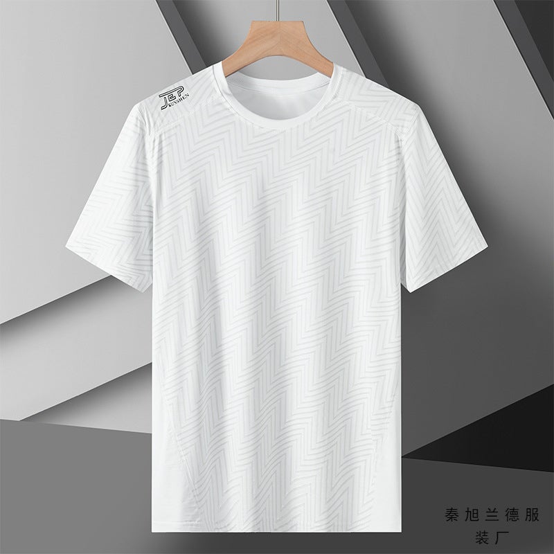 [] Couple'S Ice Silk T-Shirt Jacquard Printing Personality Couple'S Short Sleeve T-Shirt Striped Live - Image 4