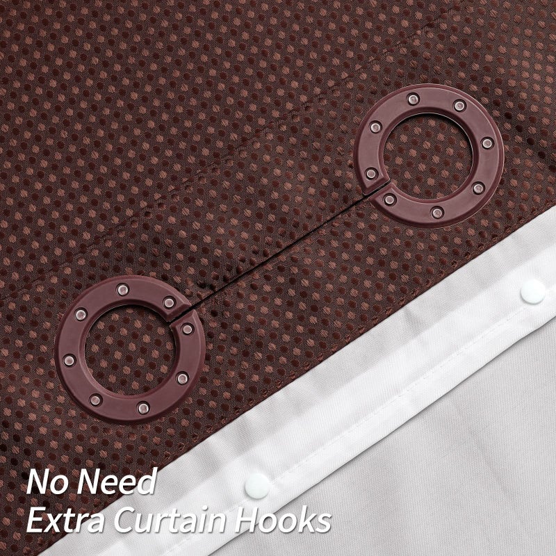 MitoVilla No Hooks Need Brown Waffle Shower Curtain with Snap-in Liner  Modern Waffle Weave Fabric Shower Curtains for Luxury Hotel Grade Spa-Like Bathroom Decor  Dark Brown  72 x 74 - Image 3