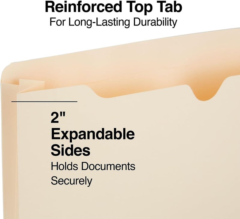 Staples Jacket File Folders, Letter Size, Manila, Expandable 2-Inch Sides, Bulk 50-Pack - Image 3