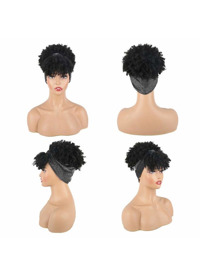 Aisaide Gray Headband Wigs for Black Women,Afro Headband Wig Synthetic Short Curly Wigs Afro Kinky Curly Black Wig with Bangs Wrap Wigs 2 in 1 Head Wrap Wig with Headband Attached Turban Wig - Image 2