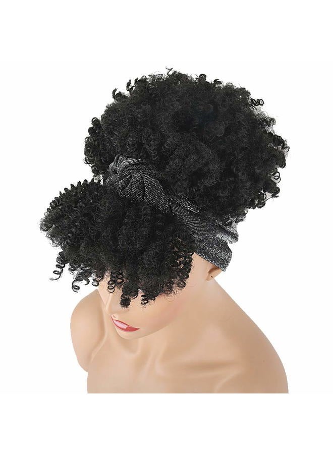 Aisaide Gray Headband Wigs for Black Women,Afro Headband Wig Synthetic Short Curly Wigs Afro Kinky Curly Black Wig with Bangs Wrap Wigs 2 in 1 Head Wrap Wig with Headband Attached Turban Wig - Image 5