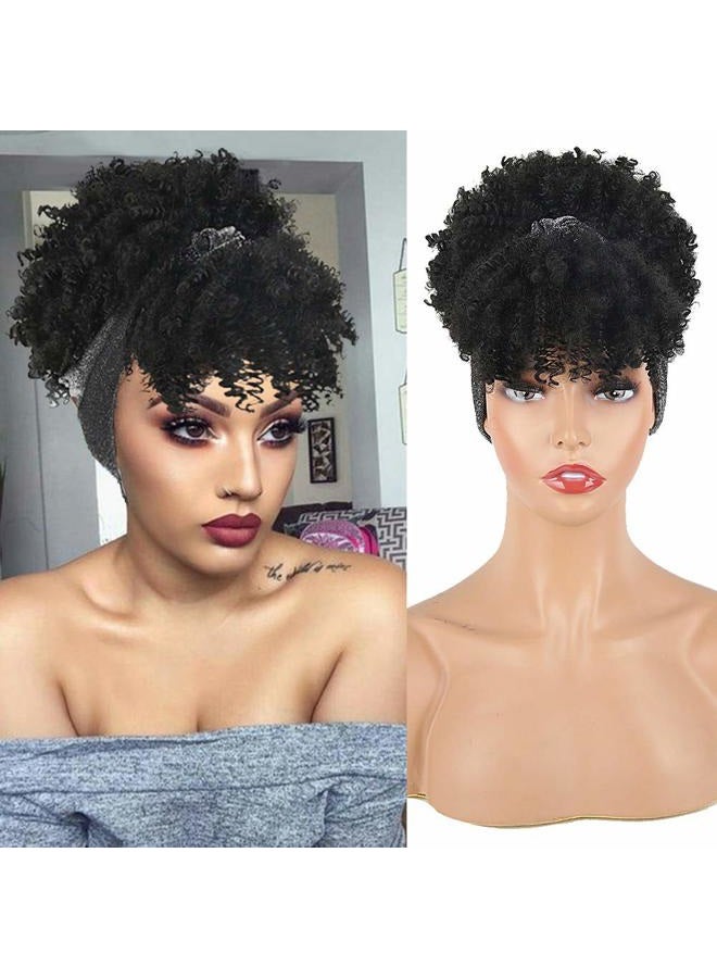 Aisaide Gray Headband Wigs for Black Women,Afro Headband Wig Synthetic Short Curly Wigs Afro Kinky Curly Black Wig with Bangs Wrap Wigs 2 in 1 Head Wrap Wig with Headband Attached Turban Wig - Image 1