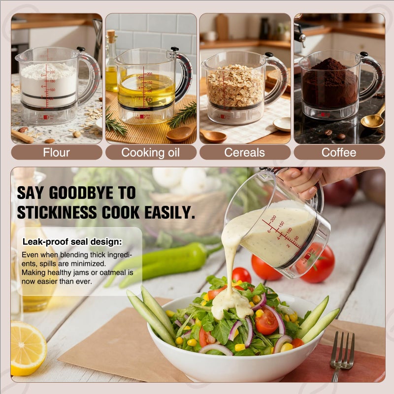 Saysurey 4 In1 Adjustable Measuring Cup Set Multi with Scraper Style Seal Base Adjustable Measuring Spoon Measurement Conversion Chart Space Saving Easy to Clean for Baking Cooking - Image 5