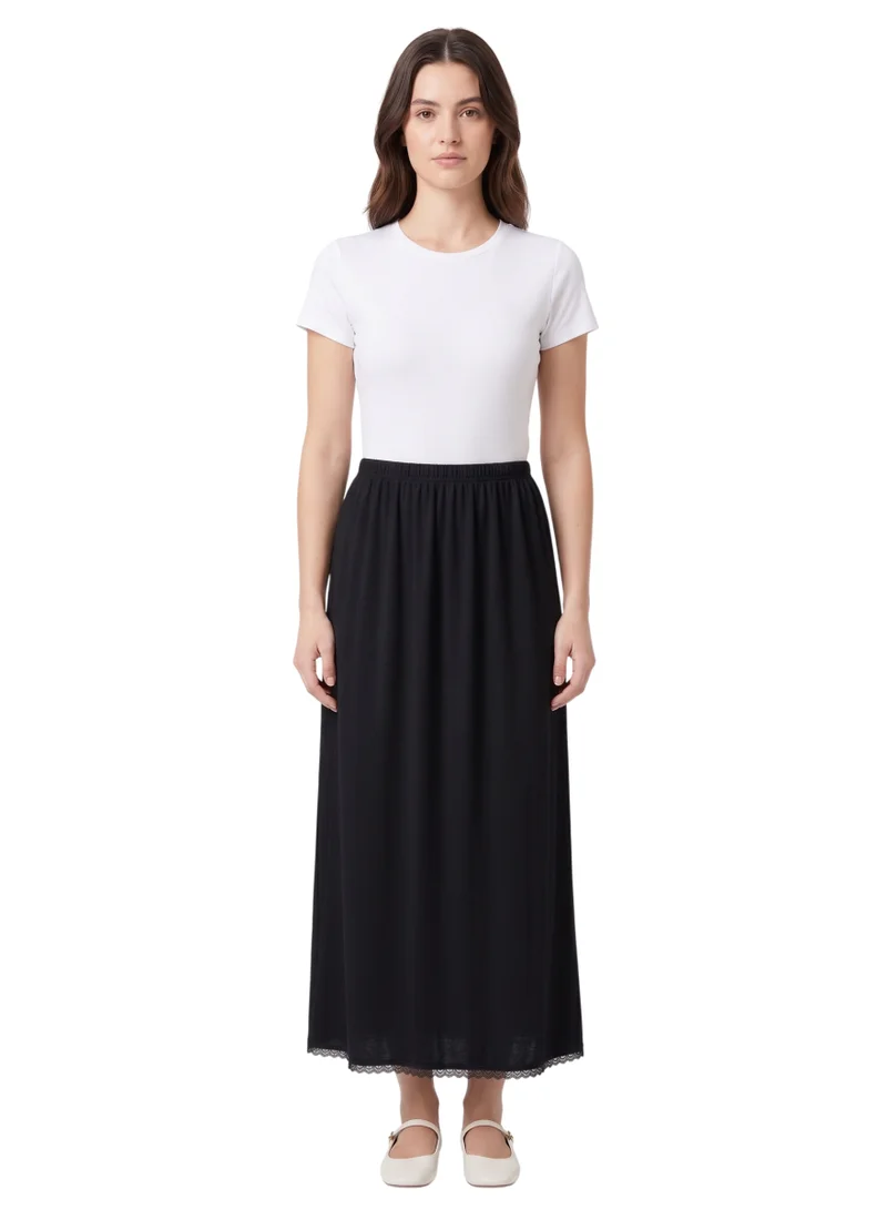 بيداني Women's Half Slip Midi Skirt Extender (6-Pack) – Anti-Static Elastic Waist Underskirt with Lace Trim - Black