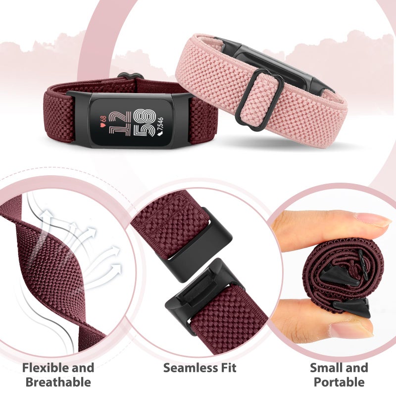 Bcuckood 5 Pack Elastic Nylon Watch Bands Compatible for Fitbit Charge 6/Fitbit Charge 5, Adjustable Breathable Replacement Stretchy Nylon Loop Wristband Sport Strap for Women Men - Image 3
