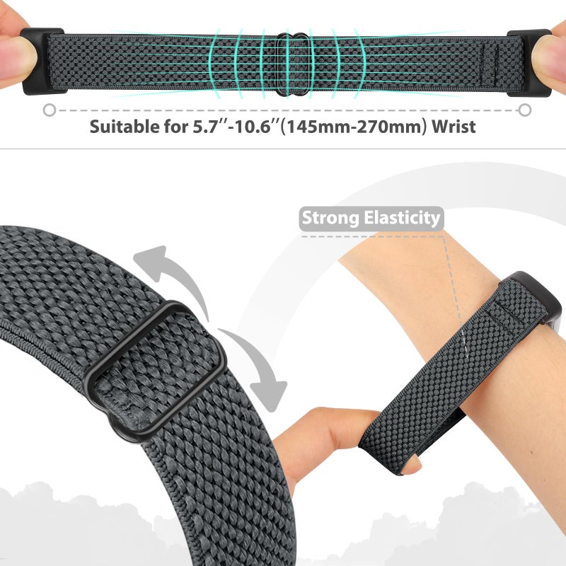 Bcuckood 5 Pack Elastic Nylon Watch Bands Compatible for Fitbit Charge 6/Fitbit Charge 5, Adjustable Breathable Replacement Stretchy Nylon Loop Wristband Sport Strap for Women Men - Image 5