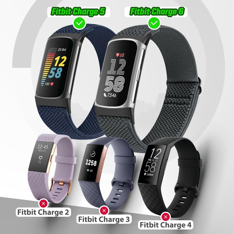 Bcuckood 5 Pack Elastic Nylon Watch Bands Compatible for Fitbit Charge 6/Fitbit Charge 5, Adjustable Breathable Replacement Stretchy Nylon Loop Wristband Sport Strap for Women Men - Image 4