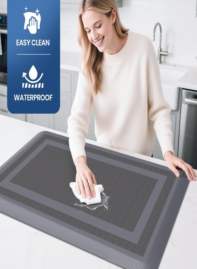 KitchenClouds [2 PCS Kitchen Rugs Cushioned Anti-Fatigue Kitchen Mats for Floor Waterproof Kitchen Rug Set Non-Slip Comfort Standing Mat for Office, Sink, Laundry 17.3"×29"+17.3"×47", Grey - Image 3
