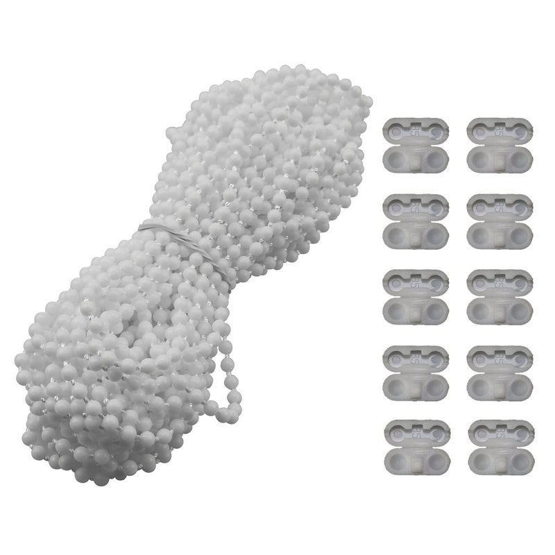 مجموعة إصلاح سلسلة سحب الستائر MEETOOT بطول 10 متر 1094 ياردة بلاستيك رولر بليند روماني عمودي ظل سلسلة خرز سحب نافذة ستارة خرز حبل مع 10 قطع موصلات بيضاء